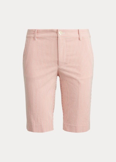 Pantalones Cortos Ralph Lauren Mujer Rojos / Blancos - Stretch Seersucker - NIYDK7023